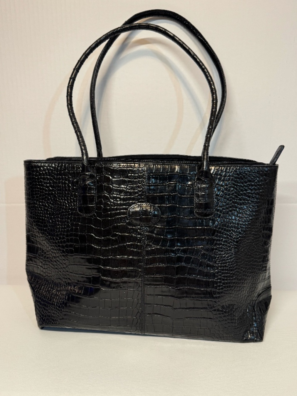 Bloomingdale’s Black Croc Embossed Large Tote Shoulder Bag Work Handbag
